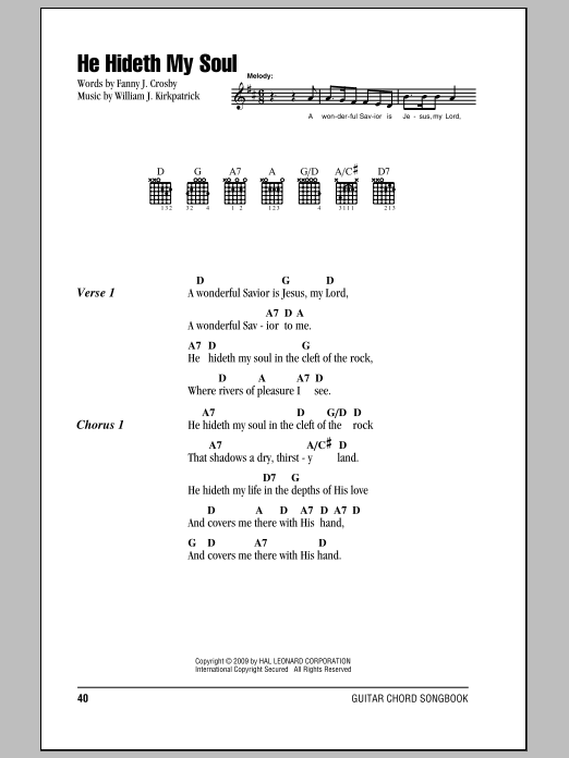 Fanny J. Crosby He Hideth My Soul Sheet Music Notes & Chords for Lyrics & Chords - Download or Print PDF