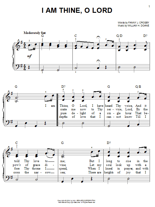 Fanny J. Crosby I Am Thine, O Lord Sheet Music Notes & Chords for SPREP - Download or Print PDF