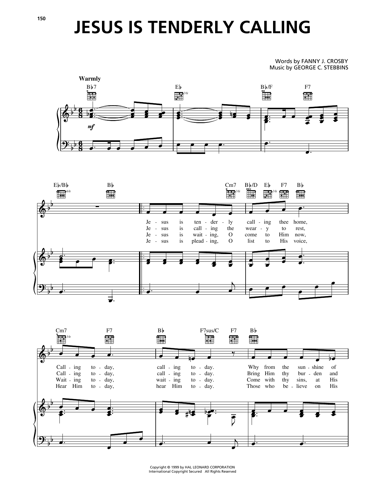 Fanny J. Crosby Jesus Is Tenderly Calling Sheet Music Notes & Chords for Piano, Vocal & Guitar Chords (Right-Hand Melody) - Download or Print PDF