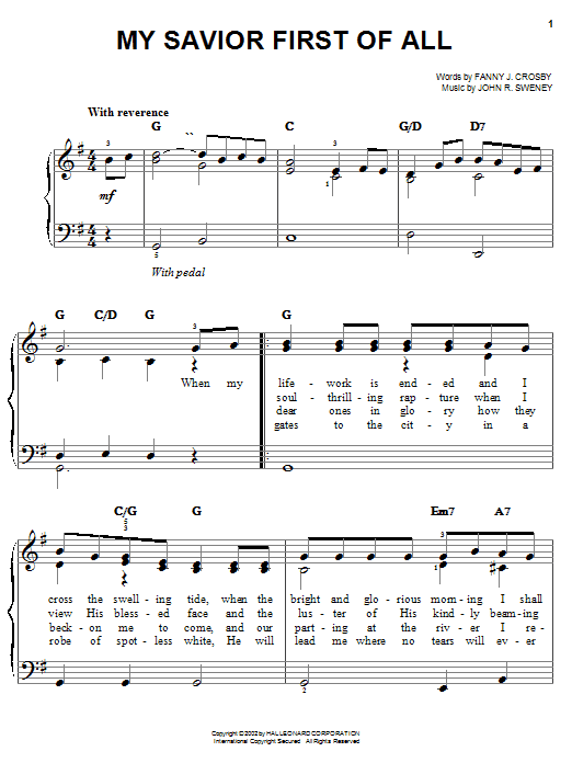 Fanny J. Crosby My Savior First Of All Sheet Music Notes & Chords for Lyrics & Chords - Download or Print PDF