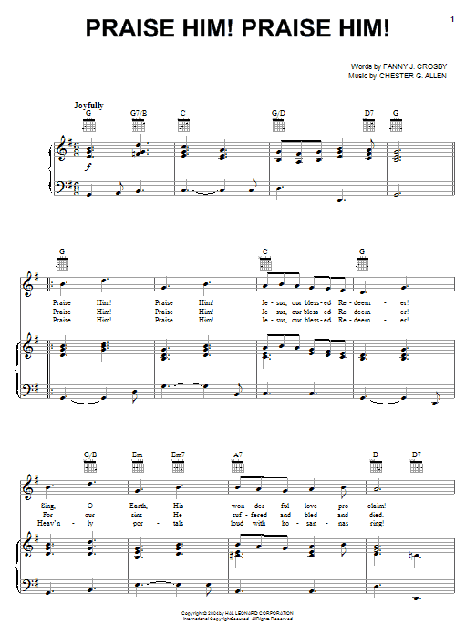 Fanny J. Crosby Praise Him! Praise Him! Sheet Music Notes & Chords for ChordBuddy - Download or Print PDF