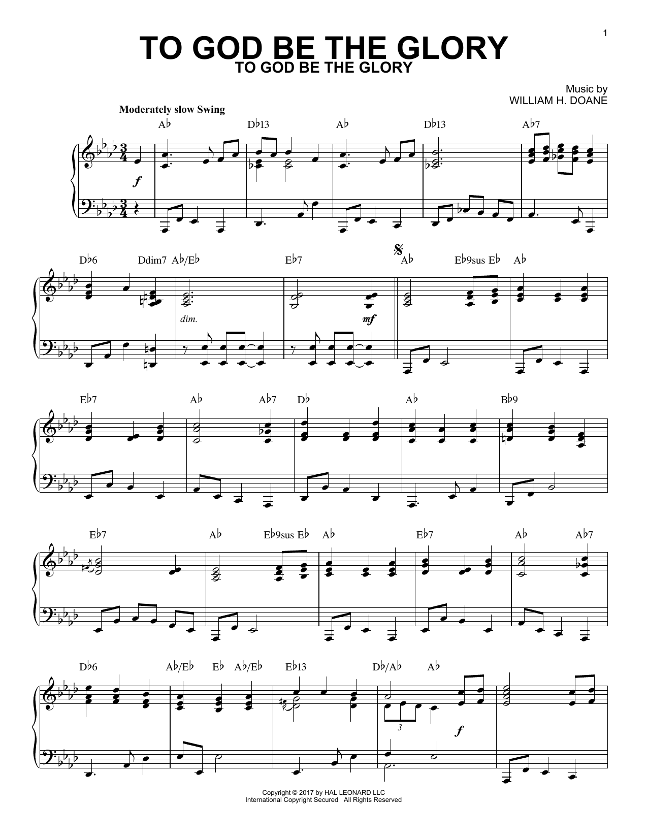 Fanny J. Crosby To God Be The Glory [Jazz version] Sheet Music Notes & Chords for Piano - Download or Print PDF