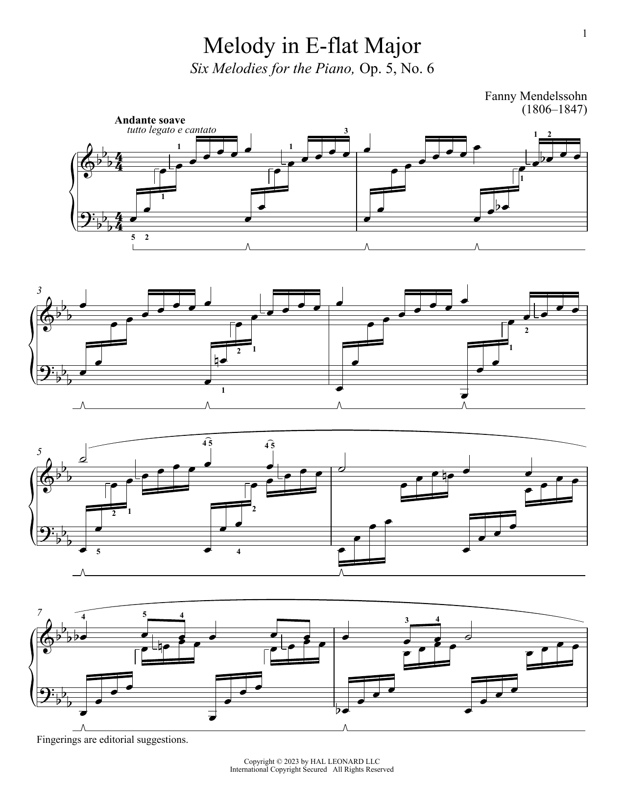Fanny Mendelssohn Andante soave Sheet Music Notes & Chords for Piano Solo - Download or Print PDF