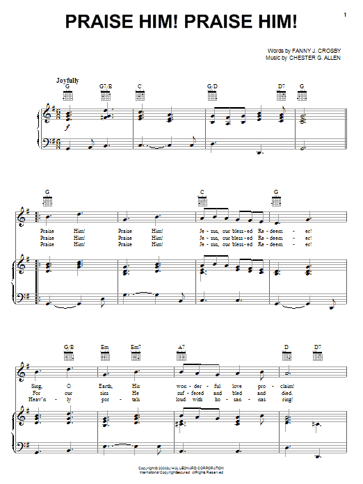 Preview Fanny J. Crosby Praise Him! Praise Him! Hymn sheet music, notes and chords for Piano, SKU: 82246 Praise Him! Praise Him! sheet music