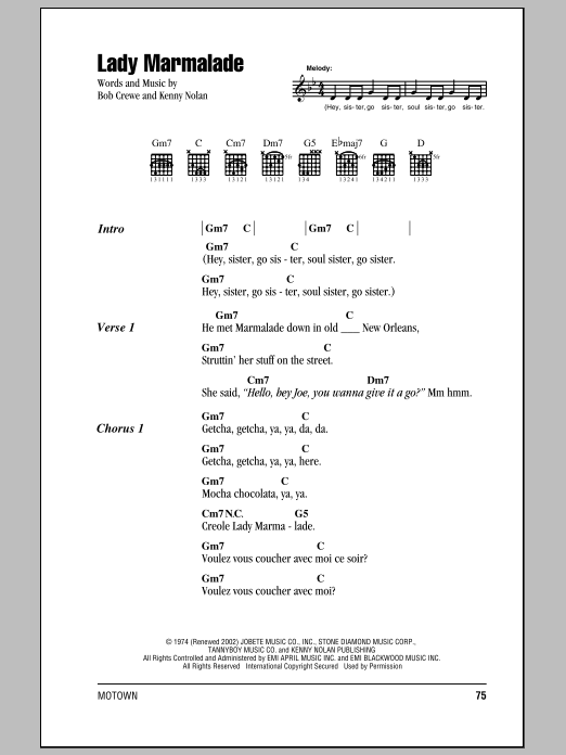 Patty LaBelle Lady Marmalade Sheet Music Notes & Chords for Drums Transcription - Download or Print PDF