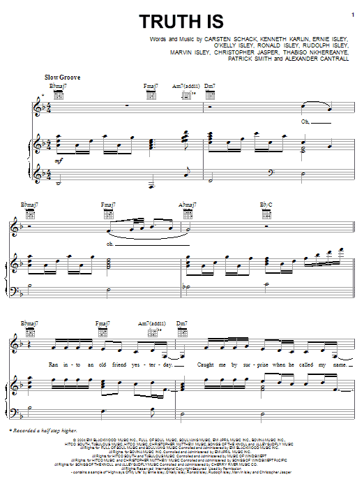 Preview Fantasia Truth Is Rock sheet music, notes and chords for Piano, Vocal & Guitar (Right-Hand Melody), SKU: 50006 Truth Is sheet music