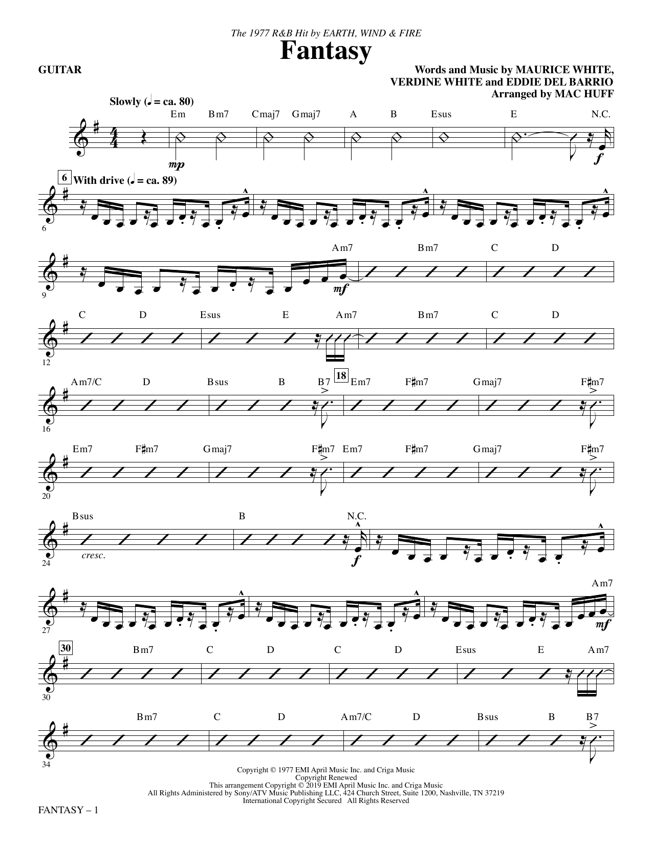 Earth Wind Fire Fantasy Arr Mac Huff Guitar Sheet Music Download Pdf Score 414963