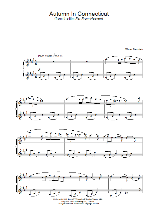 Elmer Bernstein Autumn In Connecticut (from Far From Heaven) Sheet Music Notes & Chords for Piano - Download or Print PDF