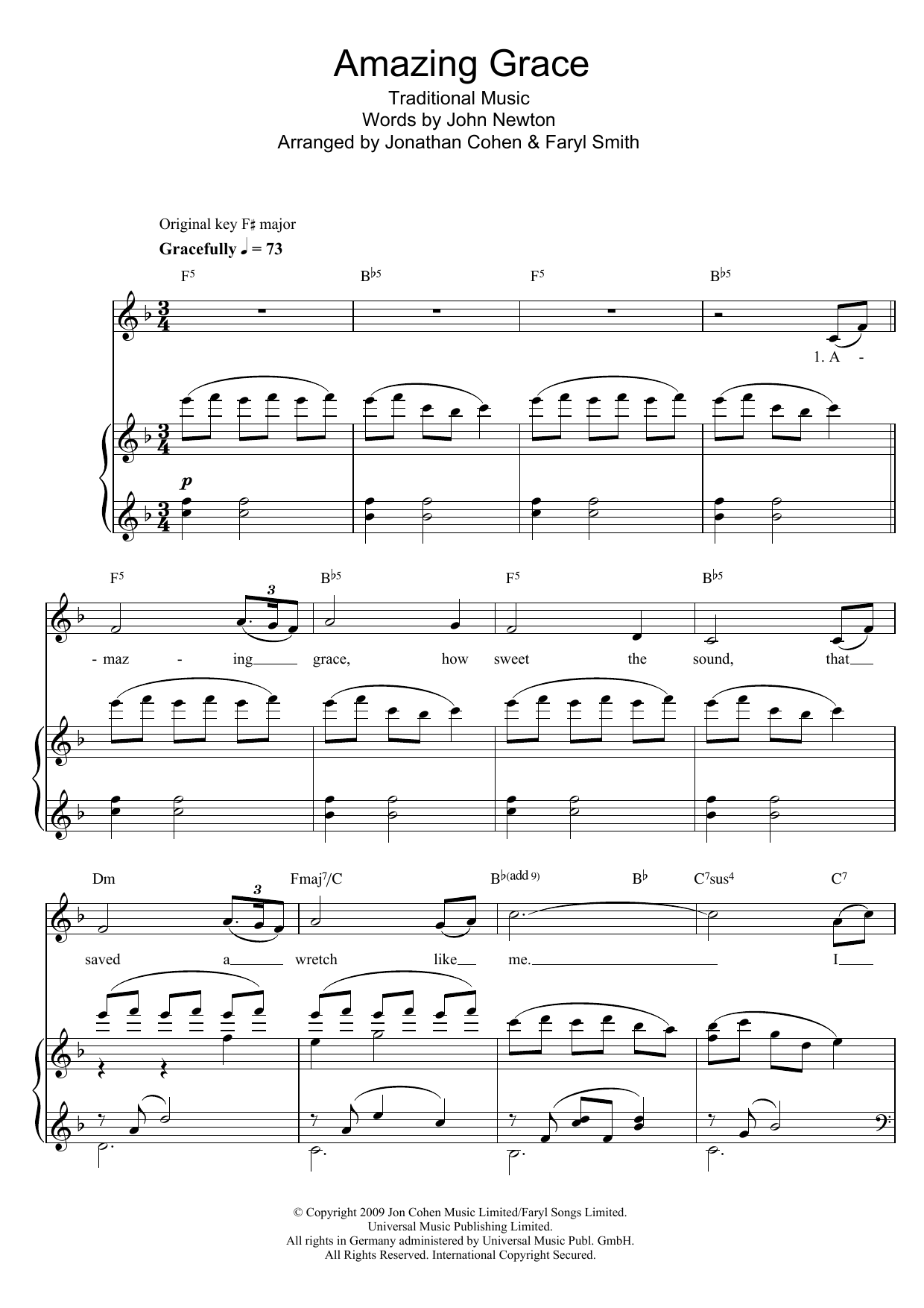 Faryl Smith Amazing Grace Sheet Music Notes & Chords for Piano & Vocal - Download or Print PDF