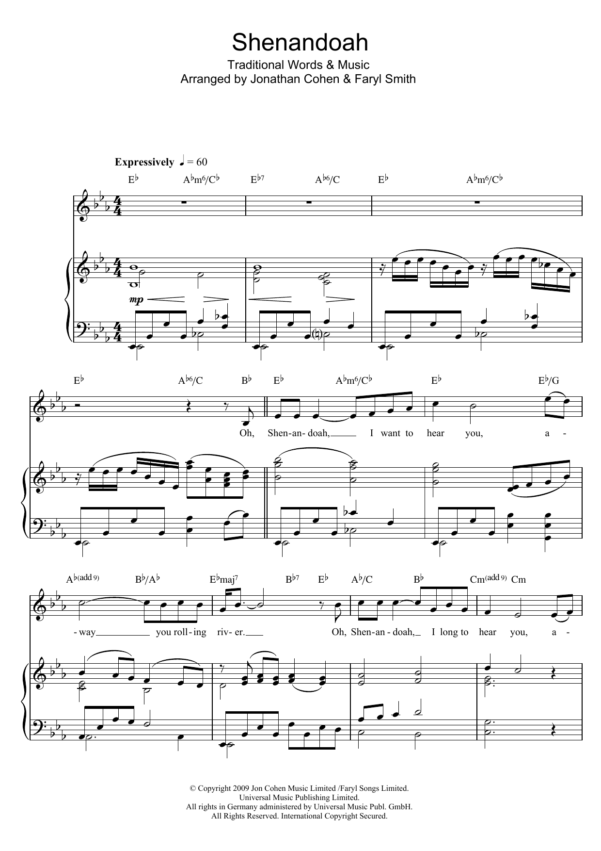 Faryl Smith Shenandoah Sheet Music Notes & Chords for Piano & Vocal - Download or Print PDF