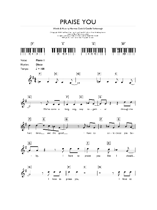 Fat Boy Slim Praise You Sheet Music Notes & Chords for Keyboard - Download or Print PDF