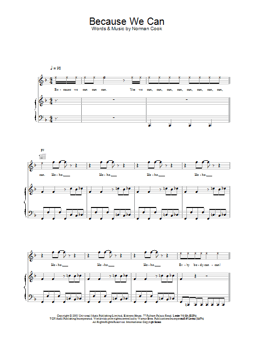 Fatboy Slim Because We Can Sheet Music Notes & Chords for Piano, Vocal & Guitar - Download or Print PDF