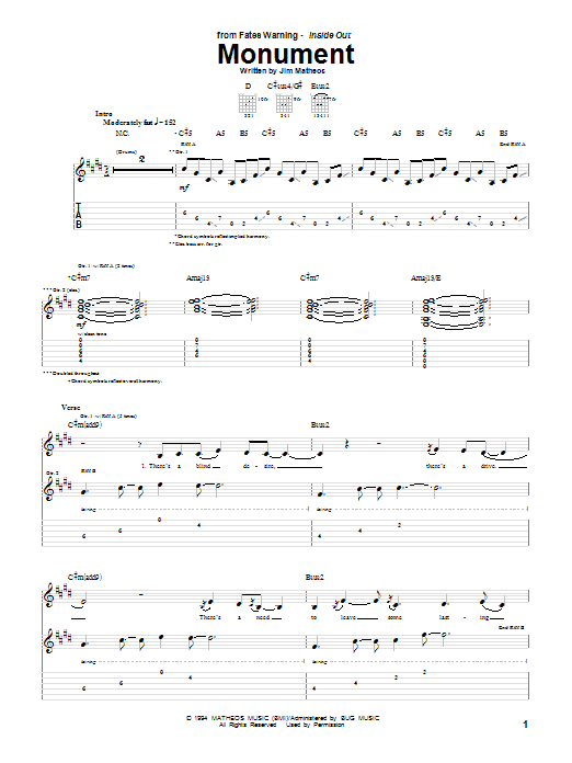 Fates Warning Monument Sheet Music Notes & Chords for Guitar Tab - Download or Print PDF