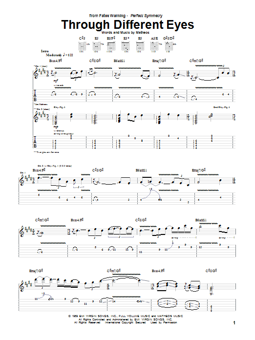 Fates Warning Through Different Eyes Sheet Music Notes & Chords for Guitar Tab - Download or Print PDF