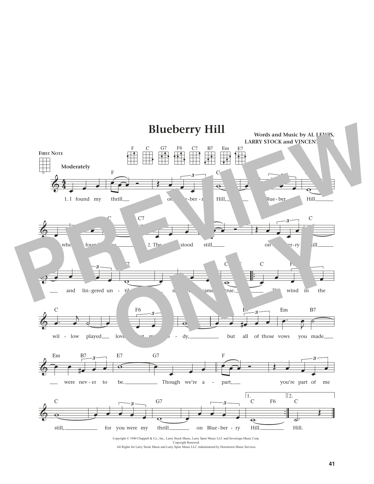 Fats Domino Blueberry Hill (from The Daily Ukulele) (arr. Jim Beloff) Sheet Music Notes & Chords for Ukulele - Download or Print PDF