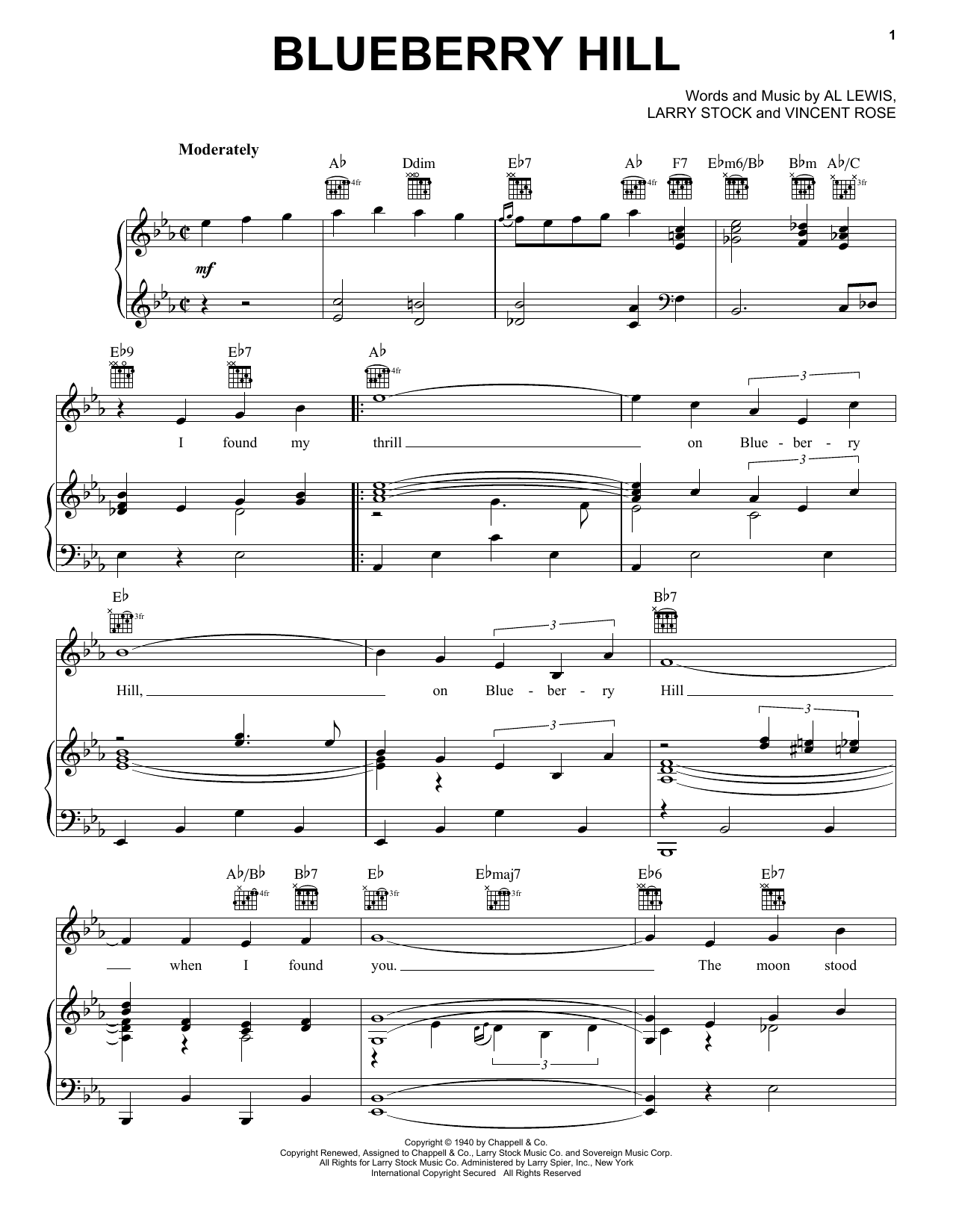 Fats Domino Blueberry Hill Sheet Music Notes & Chords for Piano & Vocal - Download or Print PDF
