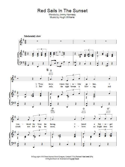 Fats Domino Red Sails In The Sunset Sheet Music Notes & Chords for Piano, Vocal & Guitar (Right-Hand Melody) - Download or Print PDF