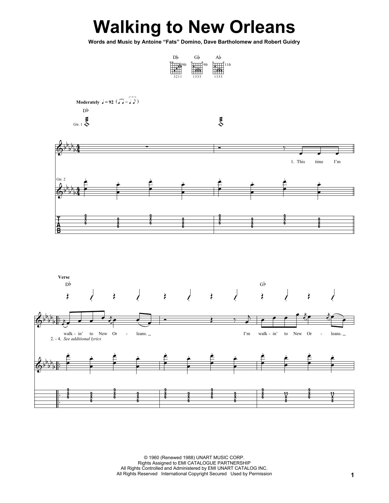 Fats Domino Walking To New Orleans Sheet Music Notes & Chords for Guitar Tab - Download or Print PDF