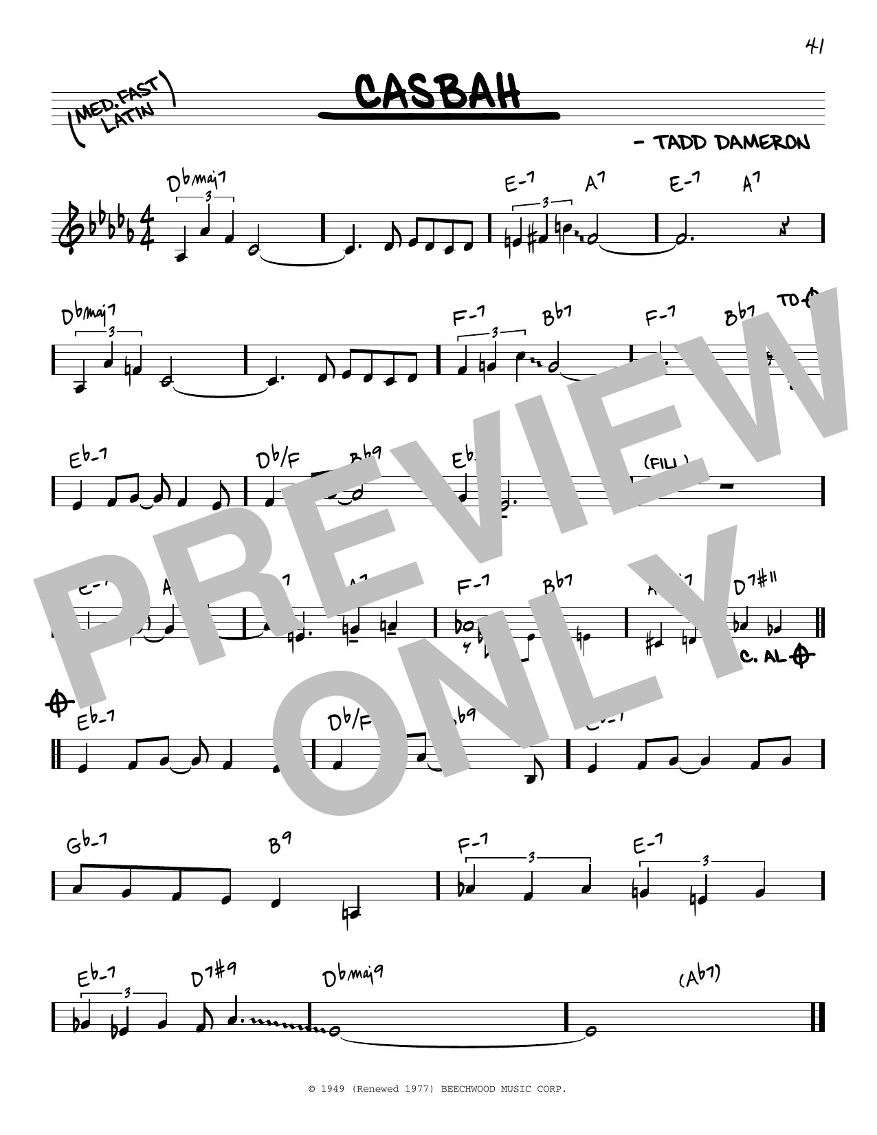 Fats Navarro & Tadd Dameron Casbah Sheet Music Notes & Chords for Real Book – Melody & Chords - Download or Print PDF