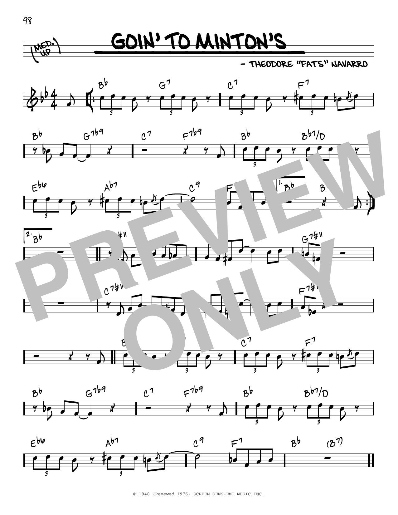 Fats Navarro Goin' To Minton's Sheet Music Notes & Chords for Real Book – Melody & Chords - Download or Print PDF