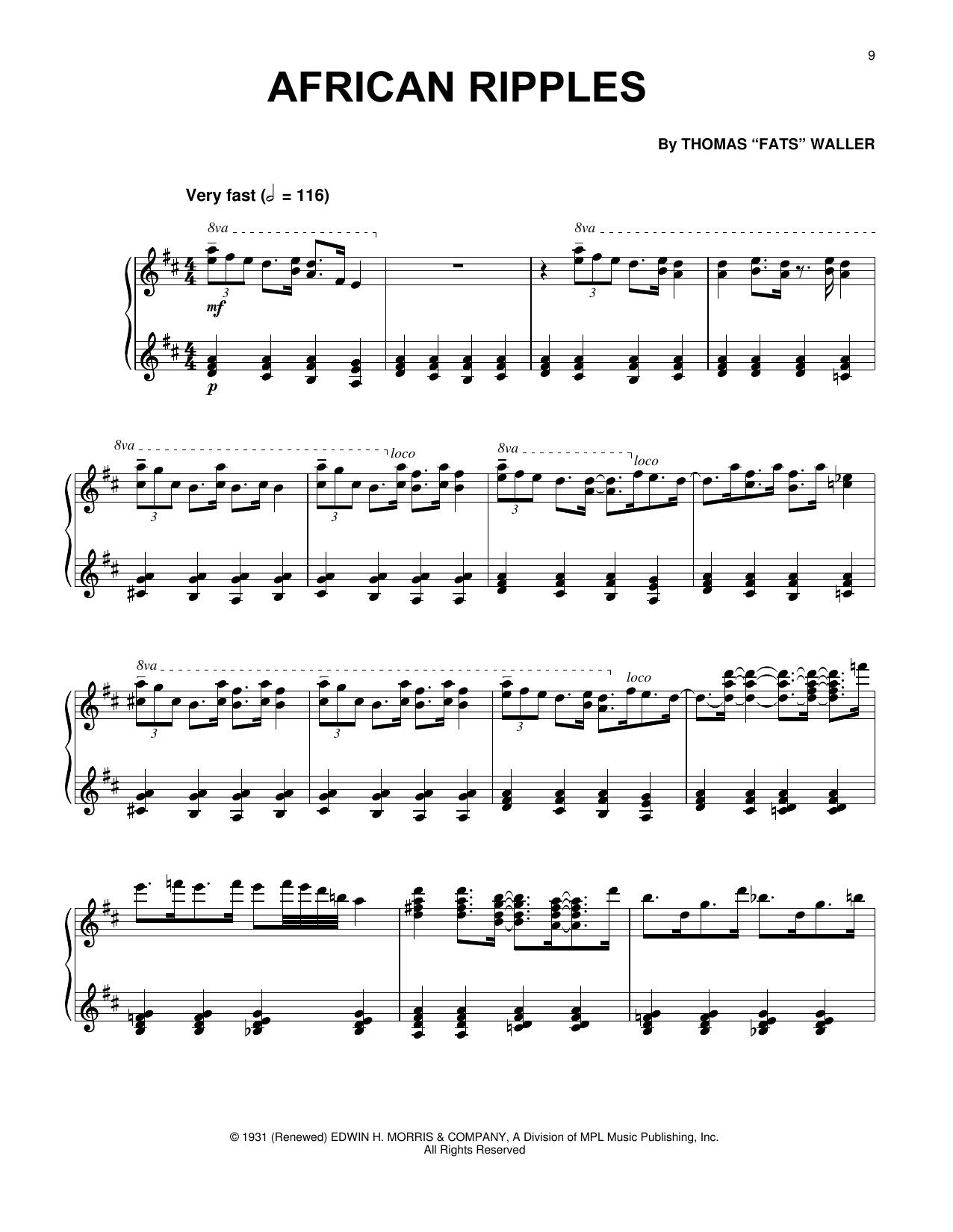 Fats Waller African Ripples Sheet Music Notes & Chords for Piano Solo - Download or Print PDF