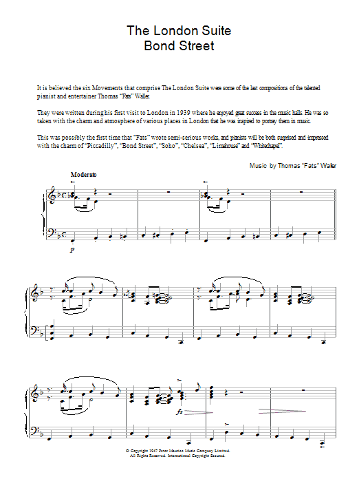 Fats Waller Bond Street (from The London Suite) Sheet Music Notes & Chords for Piano - Download or Print PDF