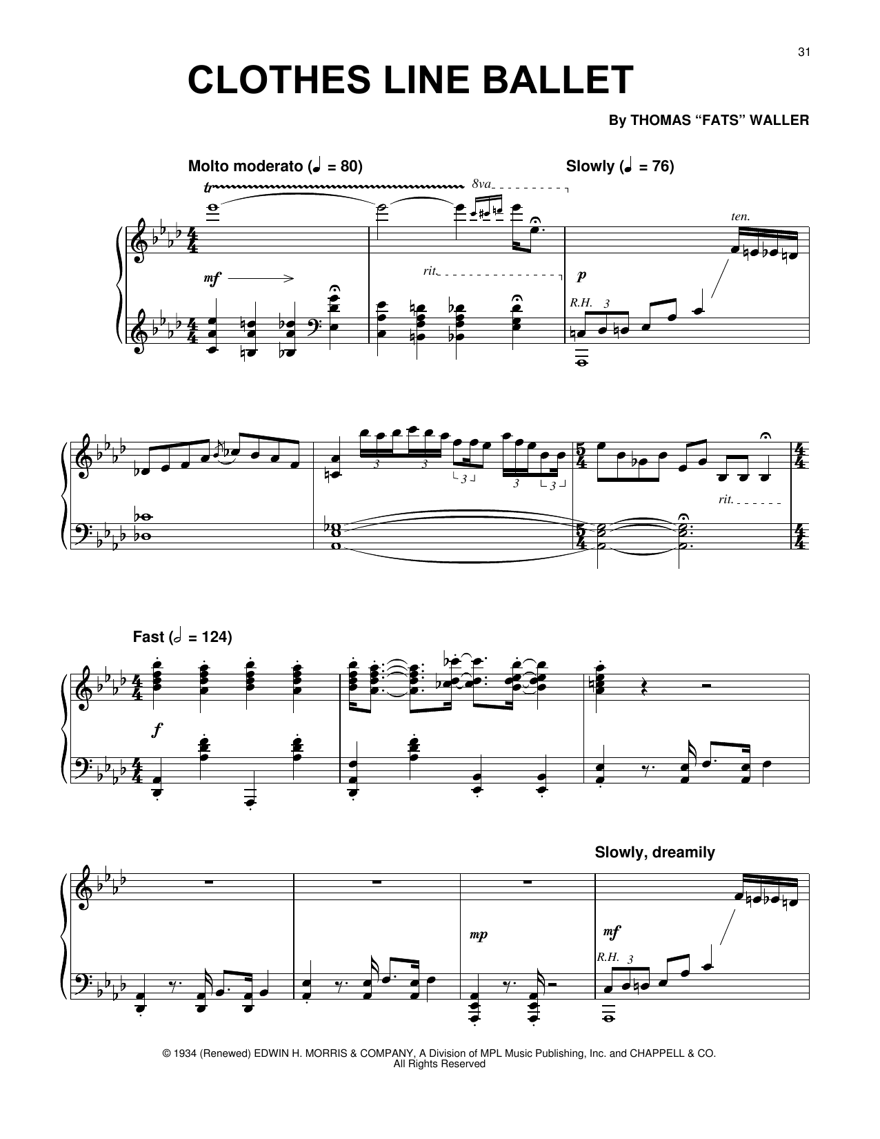 Fats Waller Clothes Line Ballet Sheet Music Notes & Chords for Piano Solo - Download or Print PDF Fats Waller Clothes Line Ballet Sheet Music Notes & Chords for Piano Solo - Download or Print PDF
