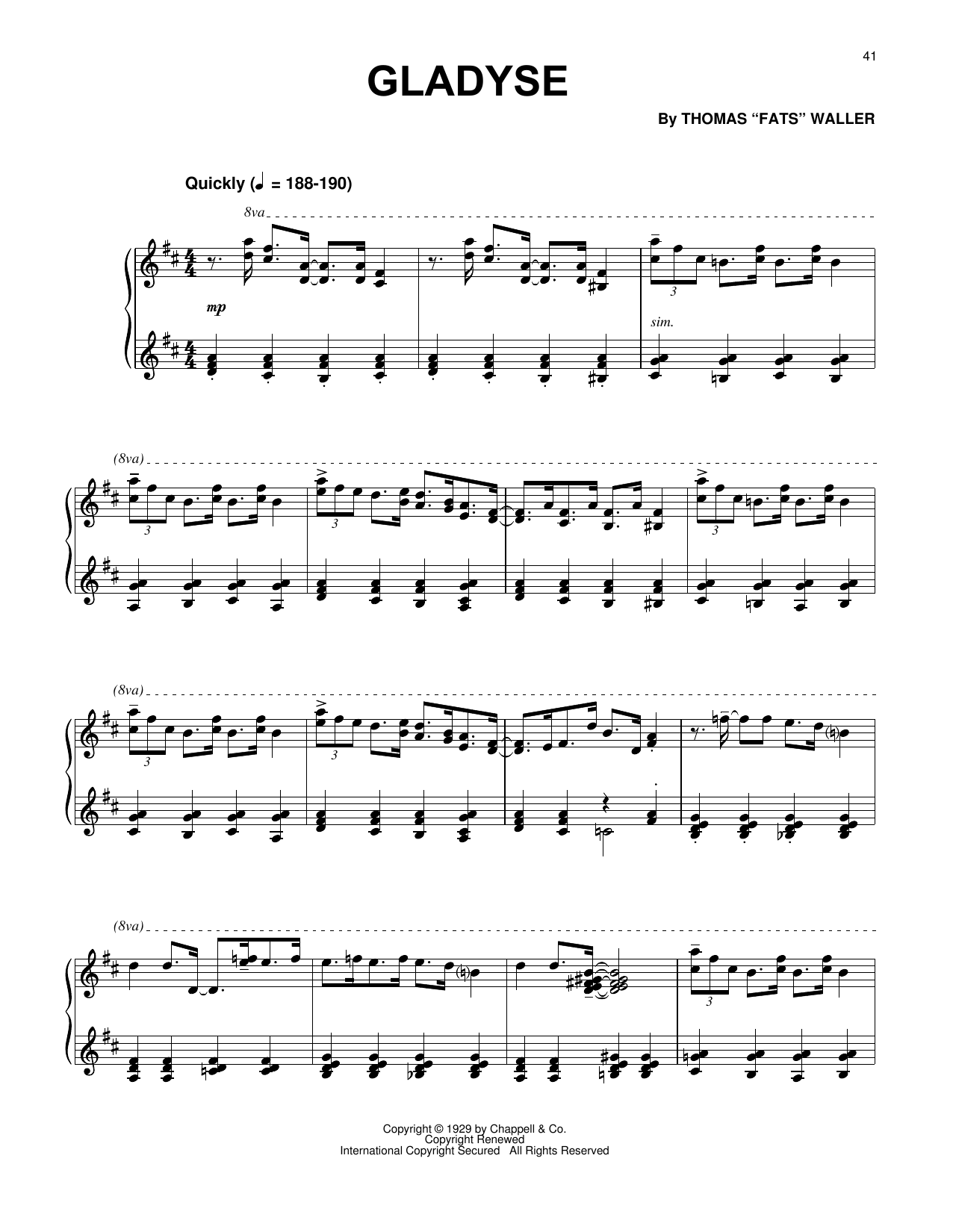 Fats Waller Gladyse Sheet Music Notes & Chords for Piano Solo - Download or Print PDF Fats Waller Gladyse Sheet Music Notes & Chords for Piano Solo - Download or Print PDF