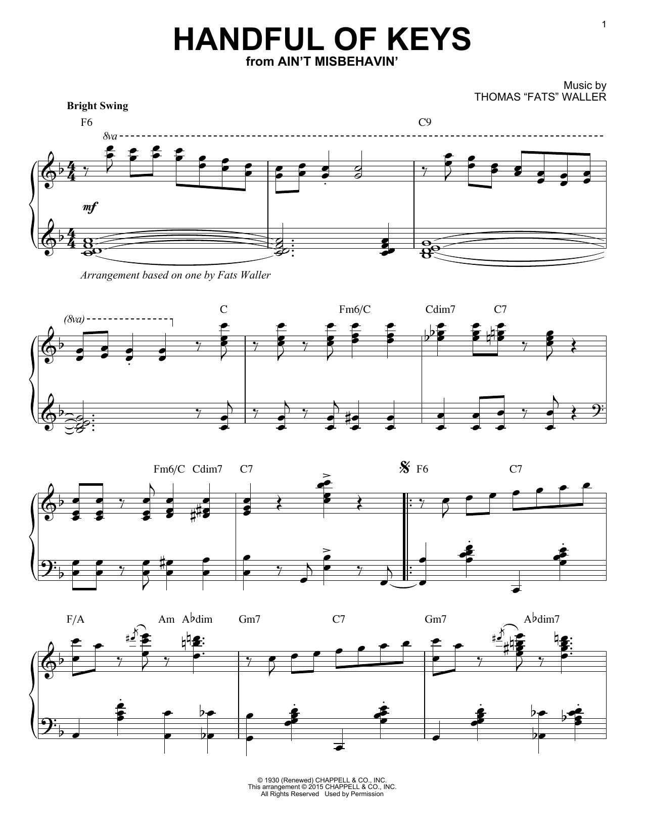 Fats Waller Handful Of Keys [Stride version] (arr. Brent Edstrom) Sheet Music Notes & Chords for Piano - Download or Print PDF
