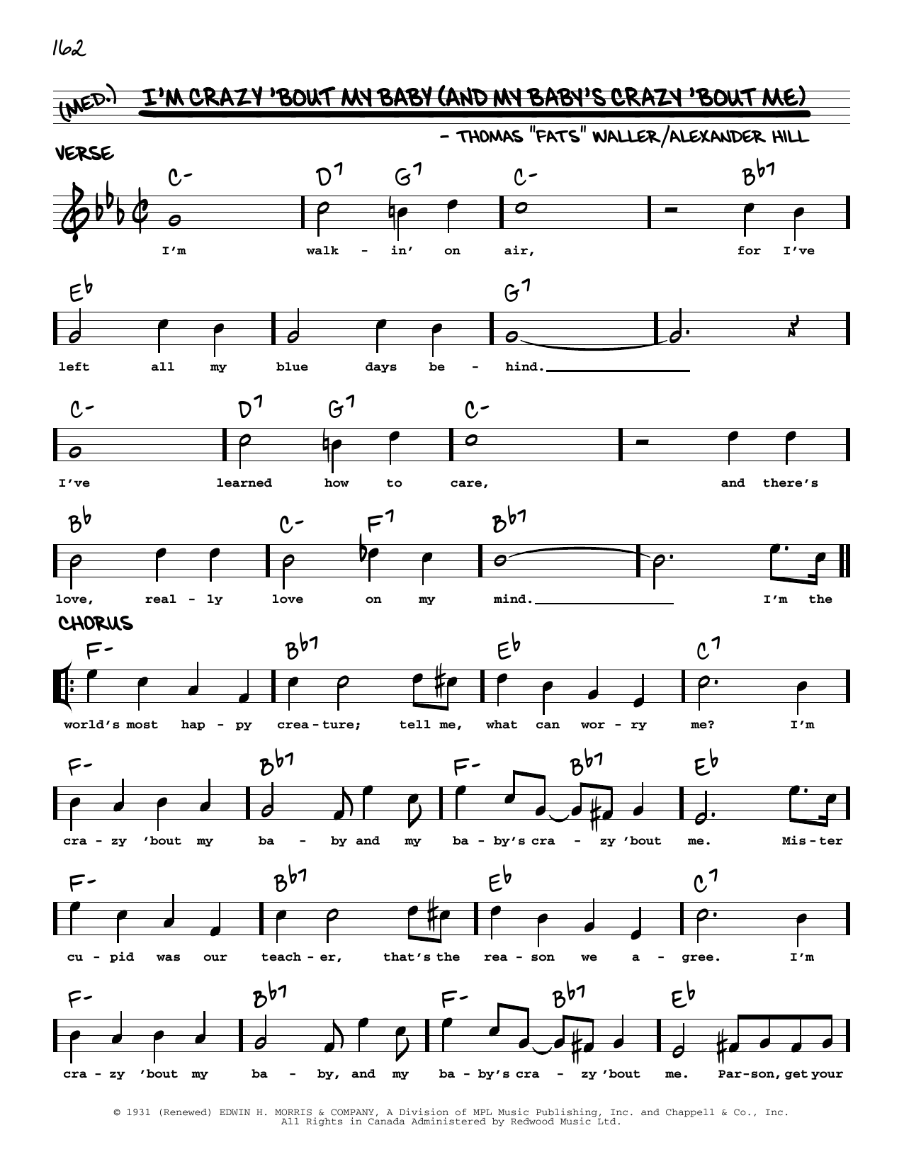 Fats Waller I'm Crazy 'Bout My Baby (And My Baby's Crazy 'Bout Me) (arr. Robert Rawlins) Sheet Music Notes & Chords for Real Book – Melody, Lyrics & Chords - Download or Print PDF