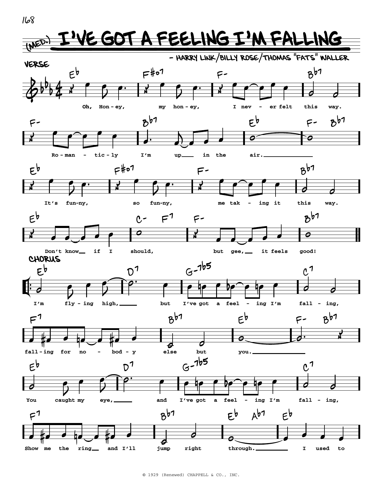 Fats Waller I've Got A Feeling I'm Falling (arr. Robert Rawlins) Sheet Music Notes & Chords for Real Book – Melody, Lyrics & Chords - Download or Print PDF