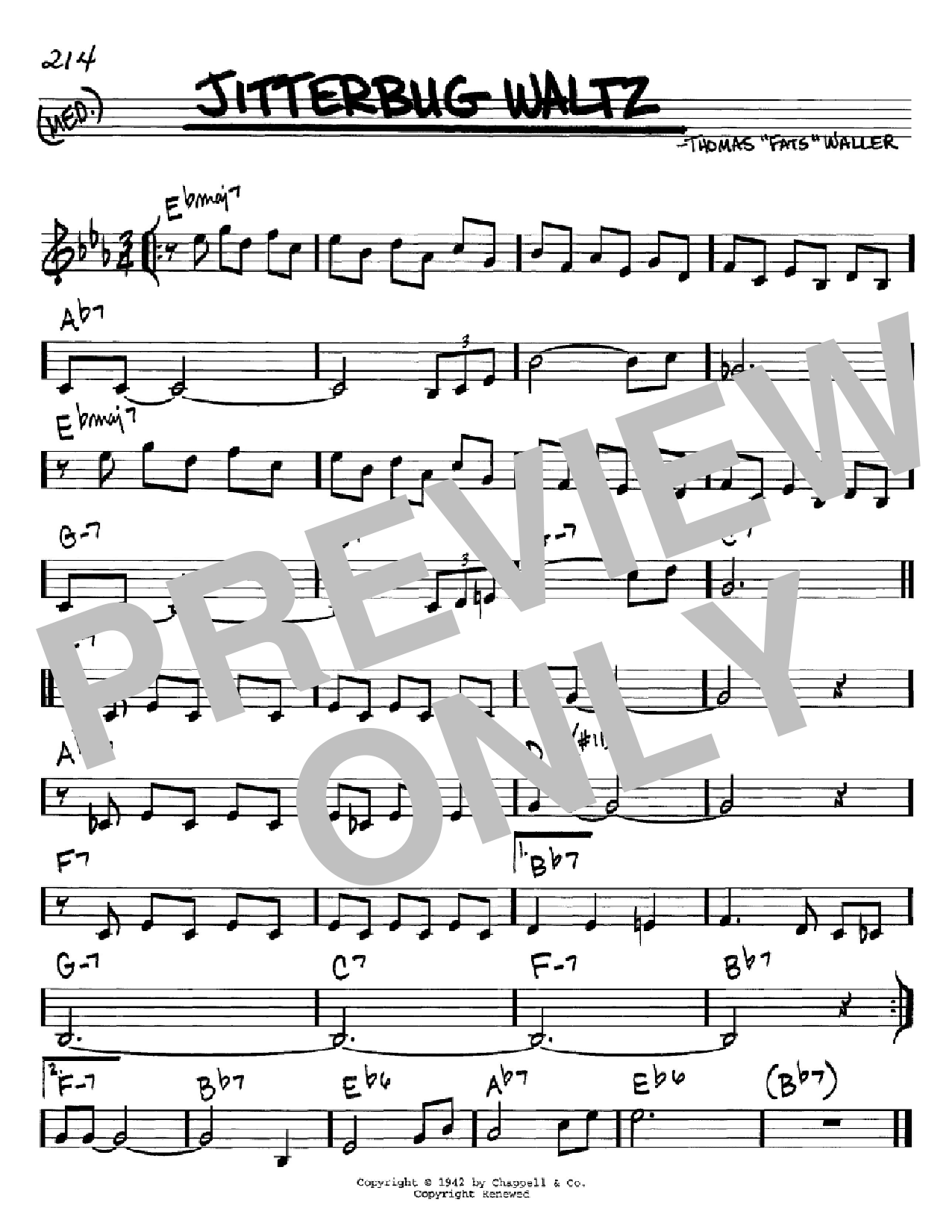 Fats Waller Jitterbug Waltz Sheet Music Notes & Chords for Real Book - Melody & Chords - C Instruments - Download or Print PDF