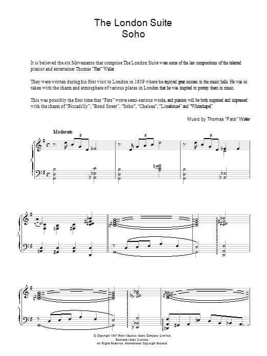 Fats Waller Soho (from The London Suite) Sheet Music Notes & Chords for Piano - Download or Print PDF