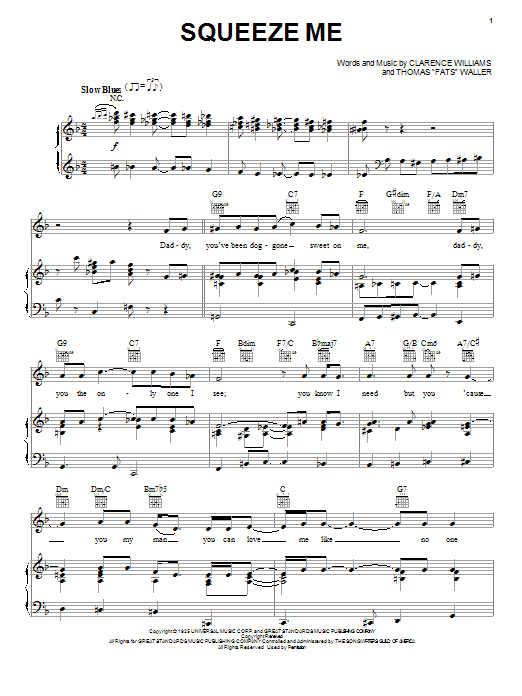 Fats Waller Squeeze Me Sheet Music Notes & Chords for Piano, Vocal & Guitar (Right-Hand Melody) - Download or Print PDF