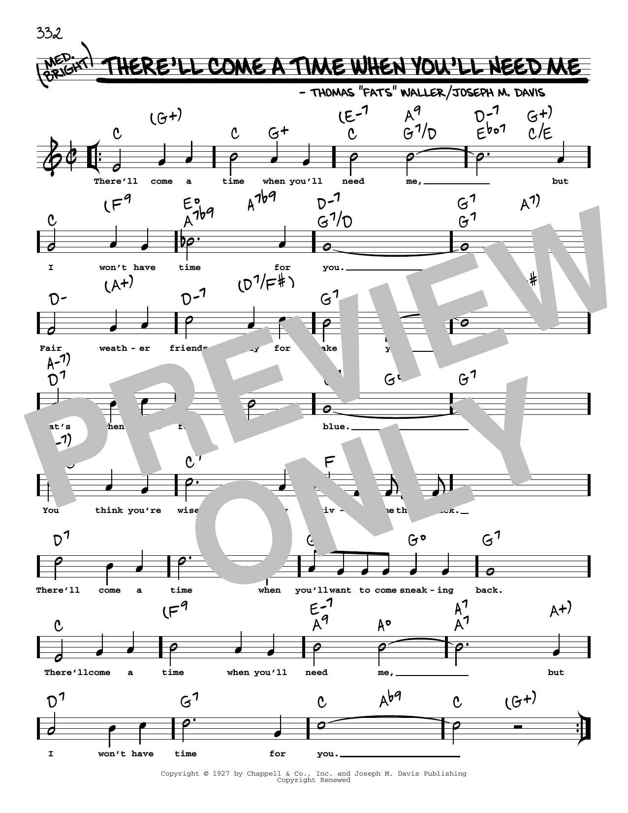 Fats Waller There'll Come A Time When You'll Need Me (arr. Robert Rawlins) Sheet Music Notes & Chords for Real Book – Melody, Lyrics & Chords - Download or Print PDF