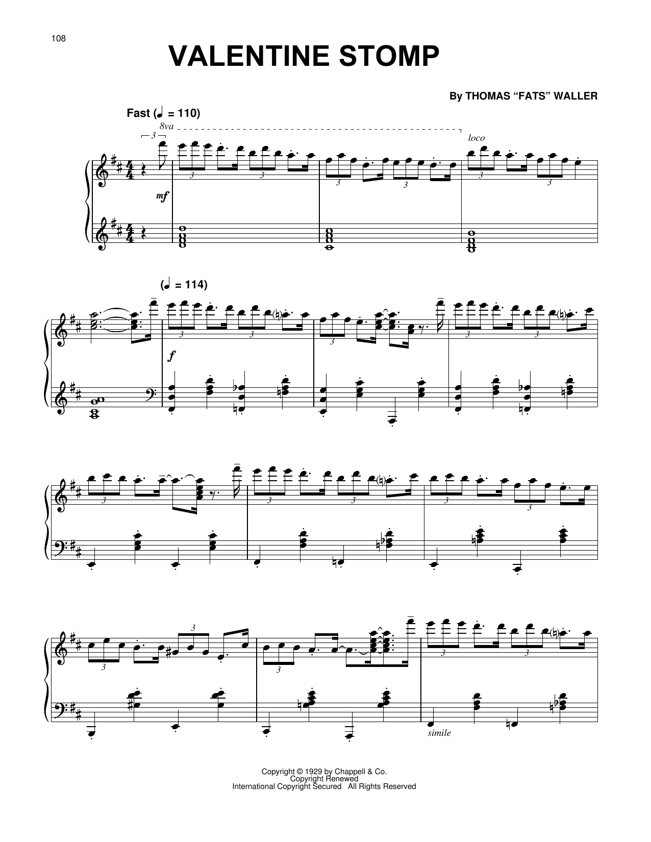 Fats Waller Valentine Stomp Sheet Music Notes & Chords for Piano Solo - Download or Print PDF Fats Waller Valentine Stomp Sheet Music Notes & Chords for Piano Solo - Download or Print PDF