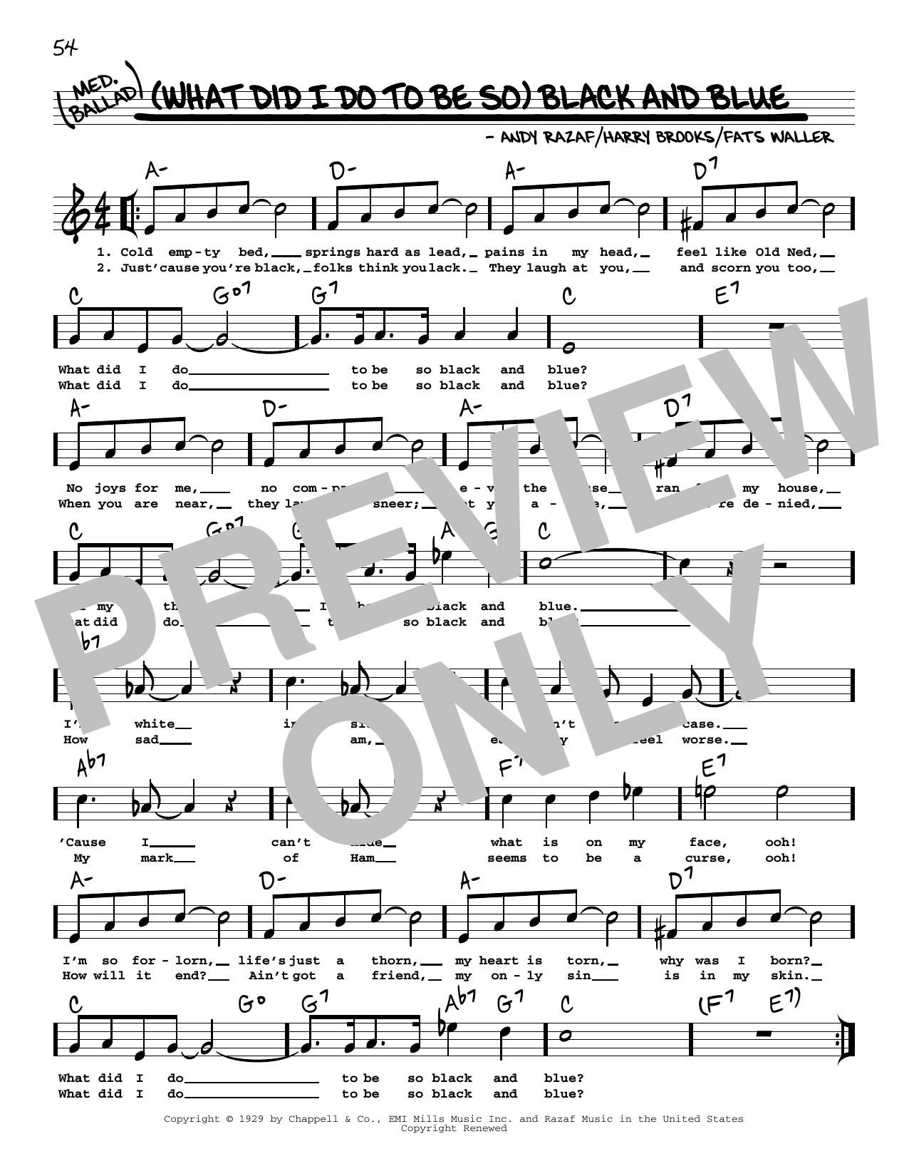 Fats Waller (What Did I Do To Be So) Black And Blue (arr. Robert Rawlins) Sheet Music Notes & Chords for Real Book – Melody, Lyrics & Chords - Download or Print PDF