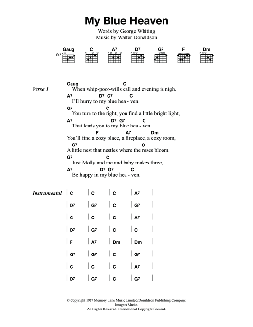 Fats Domino My Blue Heaven Sheet Music Notes & Chords for Lyrics & Chords - Download or Print PDF