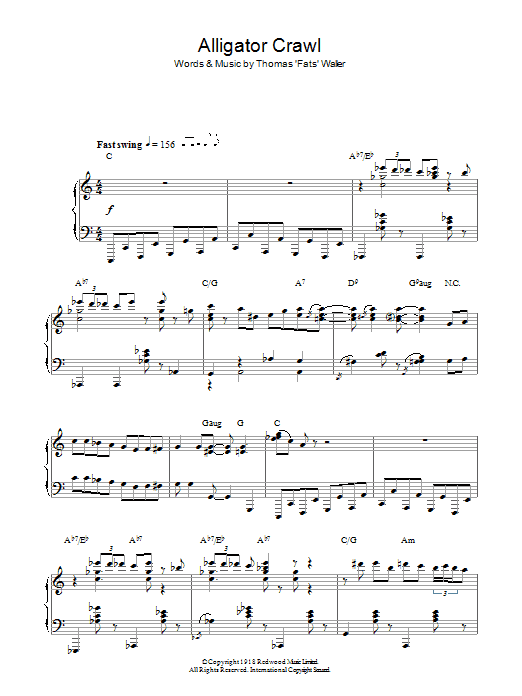 Preview Fats Waller Alligator Crawl Jazz sheet music, notes and chords for Piano, SKU: 49502 Alligator Crawl sheet music