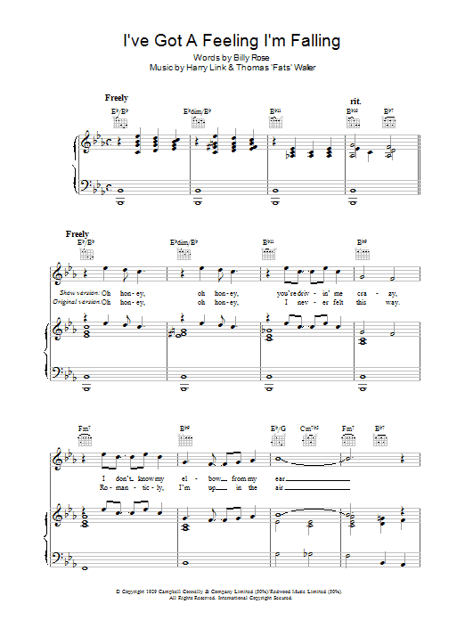 Preview Fats Waller I've Got A Feeling I'm Falling Pop sheet music, notes and chords for Piano, Vocal & Guitar (Right-Hand Melody), SKU: 37537 I've Got A Feeling I'm Falling sheet music