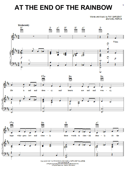 Fay Sargent At The End Of The Rainbow Sheet Music Notes & Chords for Piano, Vocal & Guitar (Right-Hand Melody) - Download or Print PDF