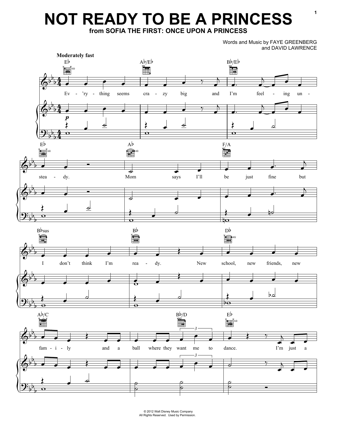 Faye Greenberg and David Lawrence Not Ready To Be A Princess (from Disney's Sofia The First: Once Upon A Princess) Sheet Music Notes & Chords for Piano, Vocal & Guitar (Right-Hand Melody) - Download or Print PDF