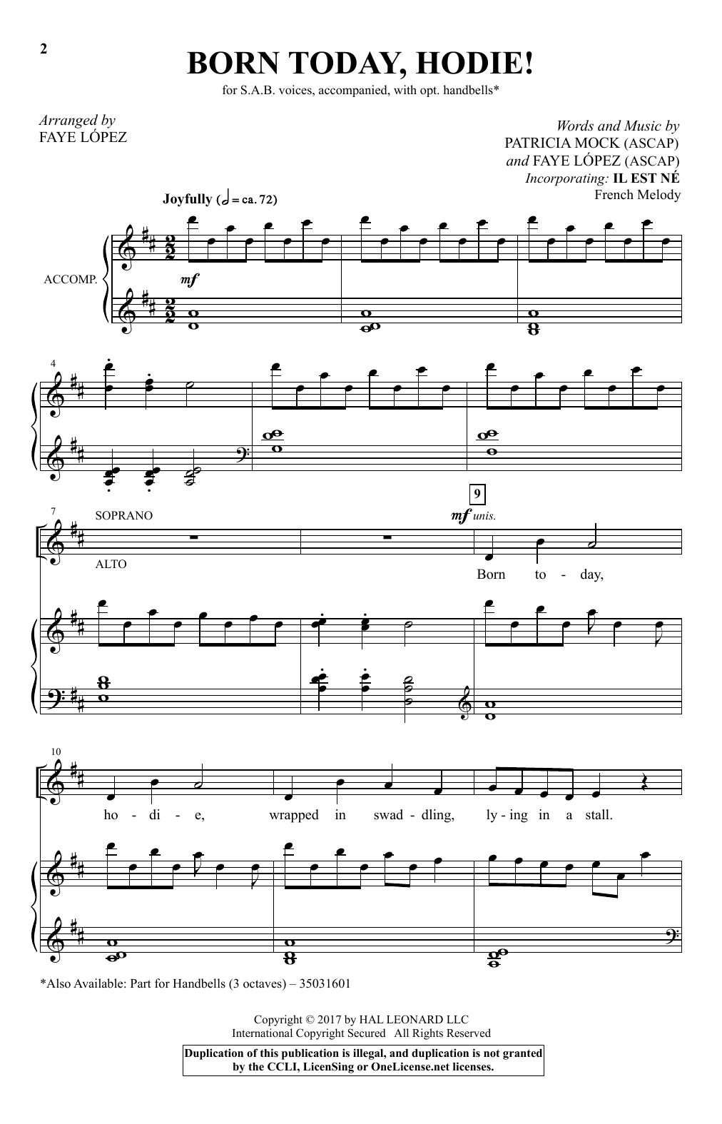 Patricia Mock Born Today, Hodie! (arr. Faye Lopez) Sheet Music Notes & Chords for SAB - Download or Print PDF