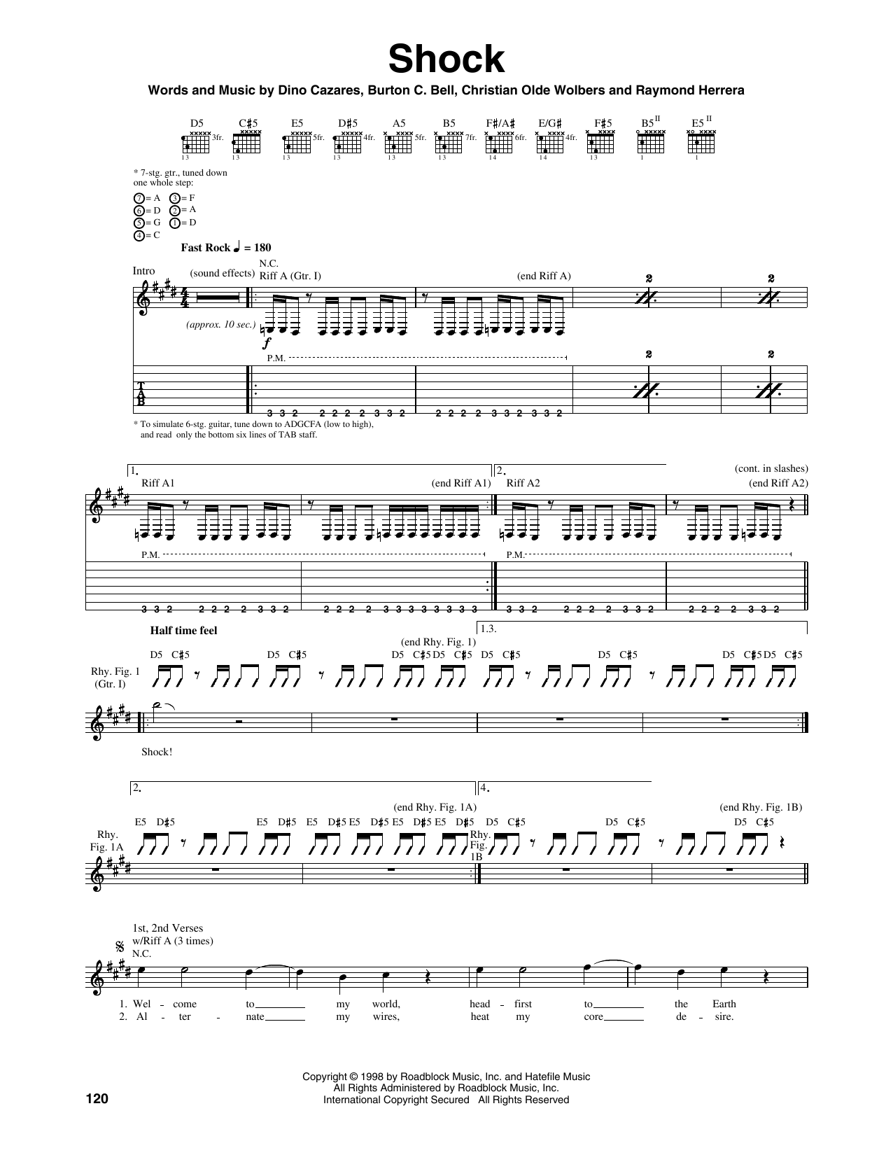 Fear Factory Shock Sheet Music Notes & Chords for Guitar Tab - Download or Print PDF