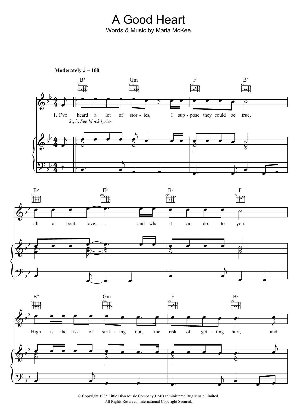 Feargal Sharkey A Good Heart Sheet Music Notes & Chords for Lyrics & Chords - Download or Print PDF