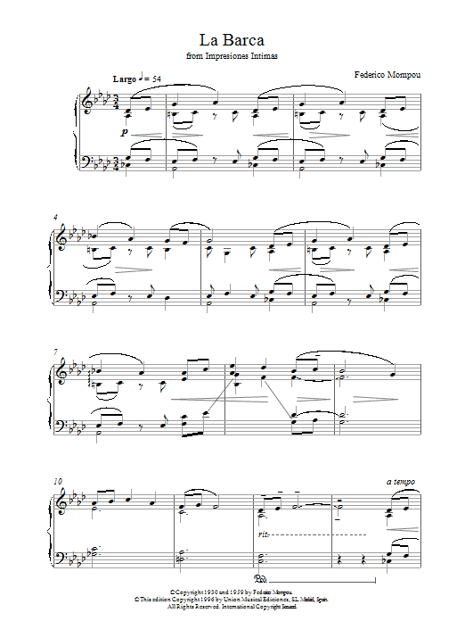 Federico Mompou La Barca From Impresiones Intimas Sheet Music Notes & Chords for Piano - Download or Print PDF
