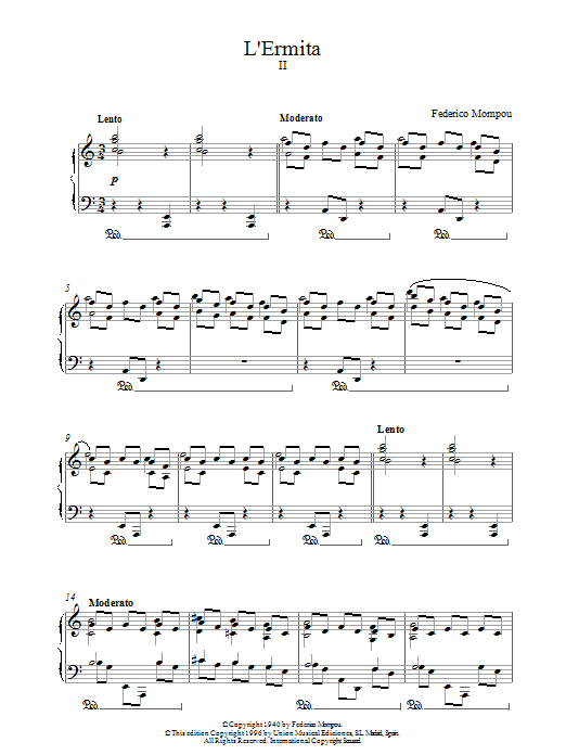 Federico Mompou LErmita Sheet Music Notes & Chords for Piano - Download or Print PDF
