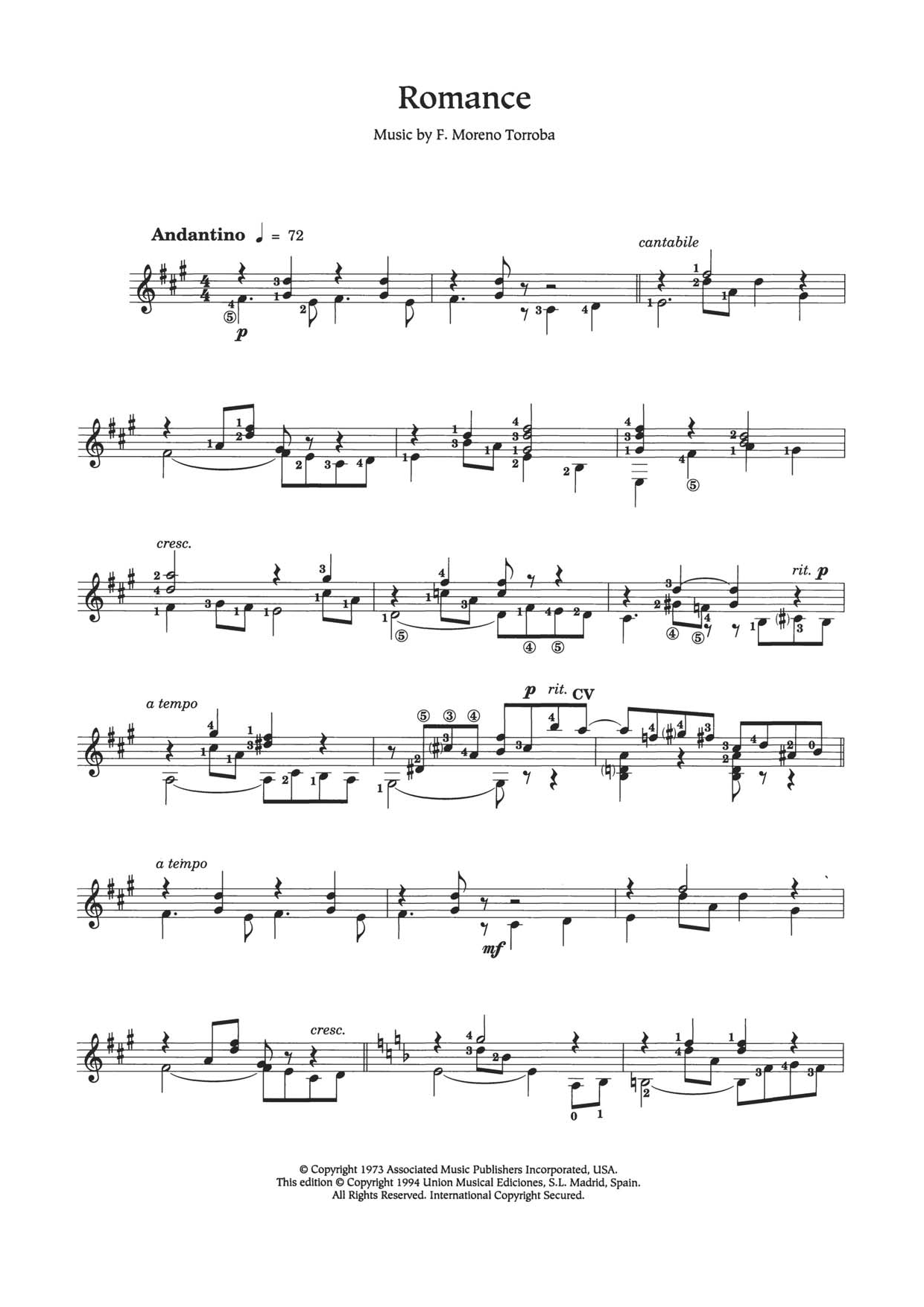 Federico Moreno Torroba Romance Sheet Music Notes & Chords for Guitar - Download or Print PDF