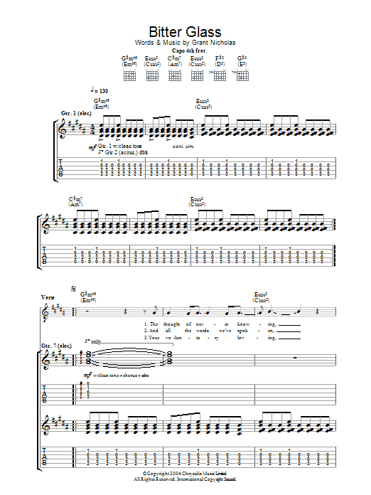 Feeder Bitter Glass Sheet Music Notes & Chords for Guitar Tab - Download or Print PDF