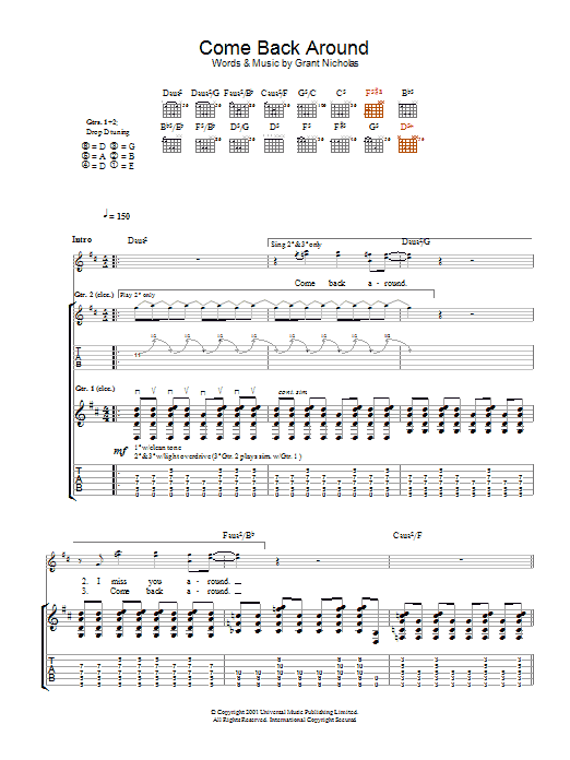 Feeder Come Back Around Sheet Music Notes & Chords for Melody Line, Lyrics & Chords - Download or Print PDF